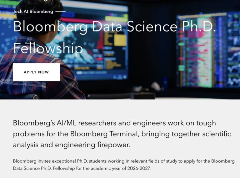 Bloomberg Data Science PhD Fellowship: Fully Funded Opportunity for 2026–2027