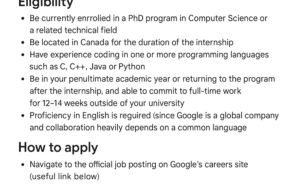 Google Software Developer Intern