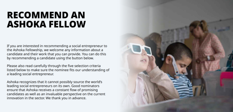 Recommendation for Ashoka Fellowship: Submit a Changemaker for the Fellowship